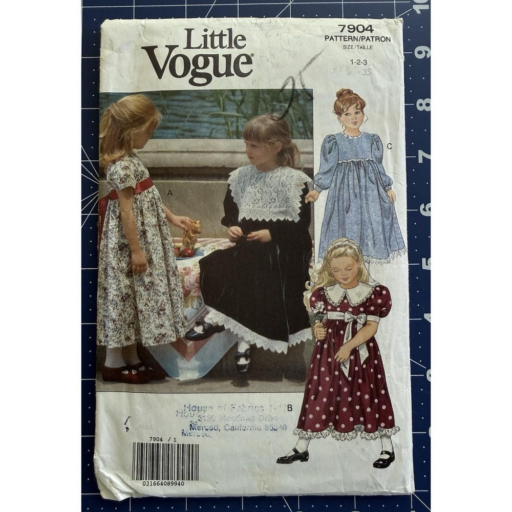 Little Vogue Pattern 7904 Toddler Girls High Waist Puff Sleeve Dress Size 1-3 UC